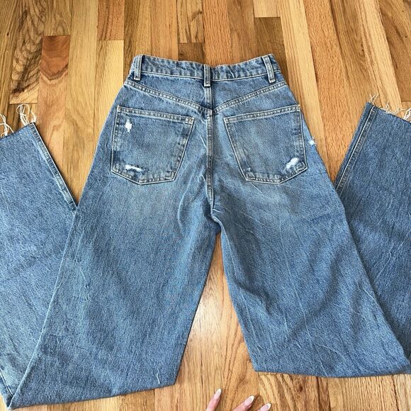 ZARA TRF Ripped Wide Leg Jeans Size 2 – Distressed High Rise Frayed Hem - Picture 2 of 3